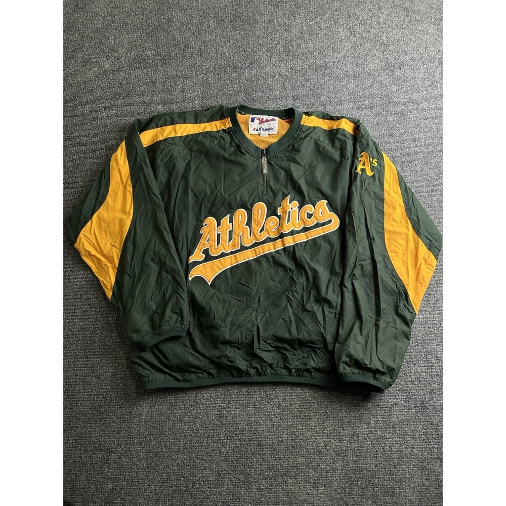 Mens Majestic Authentic Oakland Athletics Quarter Zip Pullover, Size XL